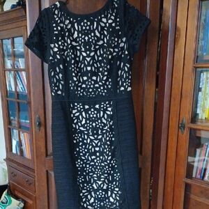 Maeve Black and Cream Patterned Midi Dress